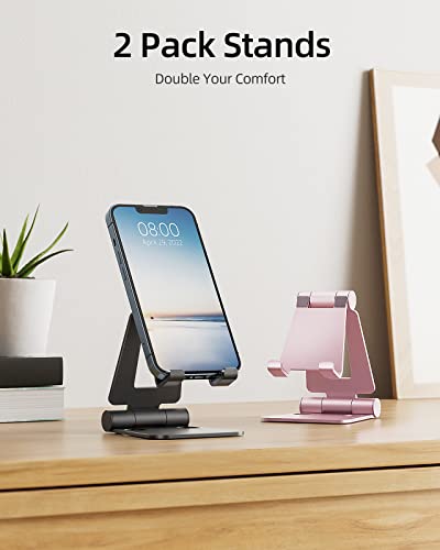 Nulaxy 2 Pack Aluminum Dual Folding Cell Phone Stand Desk, Black&Rose Gold - color: B-Black & Rose Gold