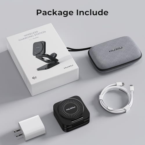 KU XIU X55 Turbo Qi2.2 25W Fast 3-in-1 Charging Station for Apple Device - color: Black-B