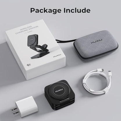 KU XIU X55 Turbo Qi2.2 25W Fast 3-in-1 Charging Station for Apple Device - color: Black-B
