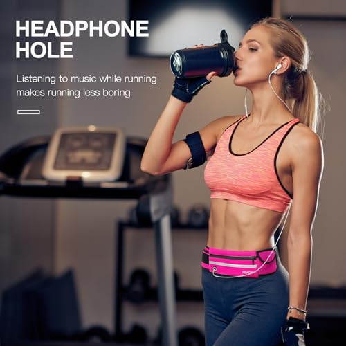 Jueachy Running Belts for Women Waterproof Fanny Pack Running Waist Pouch Phone holder Adjustable Sports Money Belt with Headphone Port - color: Rose