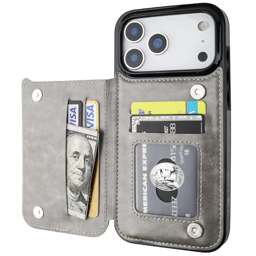 ONETOP for iPhone 17 Pro Max Wallet Case with Credit Card Holder,Gray | Kickstand,ID/Cash Holder,Case Wallet with Card Slots,Double Magnetic Clasp,Durable PU Leather Shockproof Cover for Women Men - color: Gray