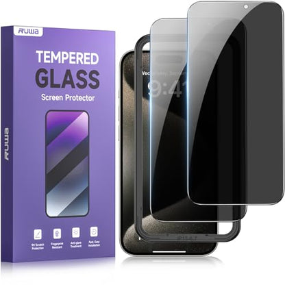 ruwa Privacy Screen Protector for iPhone 15 Plus/16 Plus [6.7 Inch][2-Pack] Anti-peep Tempered Glass Film with Easy Installation Alignment Frame, 9H Hardness, Scratch Resistant, Case Friendly - size: for iPhone 15 Plus/16 Plus-6.7 inch 2-Pack