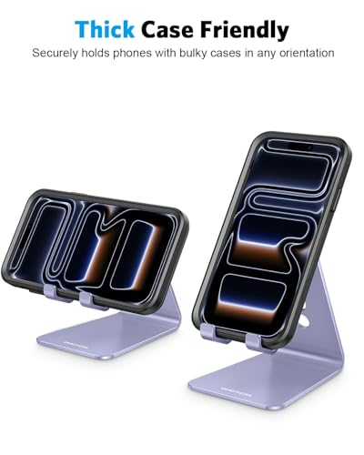 OMOTON Adjustable Cell Phone Stand, C2 Aluminum Desktop Cellphone Stand with Anti-Slip Base and Convenient Charging Port, Fits All Smart Phones, Haze Purple - color: Haze Purple