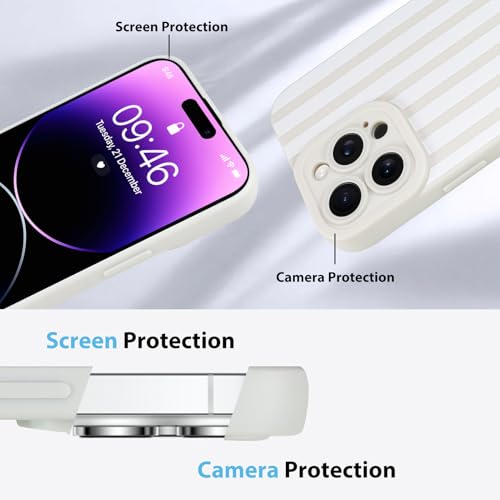 KANGHAR Compatible with iPhone 14 Pro Case Stripes -White | Silicone Cute Pattern, Camera Protection Soft Slim Phone Case for Phone Case - color: Stripes-White, size: iPhone 14 Pro