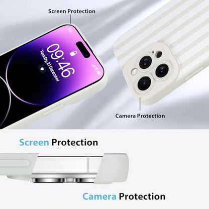 KANGHAR Compatible with iPhone 14 Pro Case Stripes -White | Silicone Cute Pattern, Camera Protection Soft Slim Phone Case for Phone Case - color: Stripes-White, size: iPhone 14 Pro