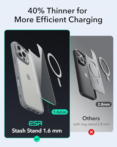 ESR for iPhone 16 Pro Max Case, Compatible with MagSafe, Military-Grade Protective Case, Built-in Stash Stand Phone Case, Scratch-Resistant Back Cover, Classic Series, Clear Grey - color: Clear Grey