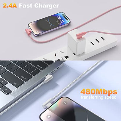 USB A to Lightning Cable, 3PCS 10FT iPhone Charger, 90 Degree Cable