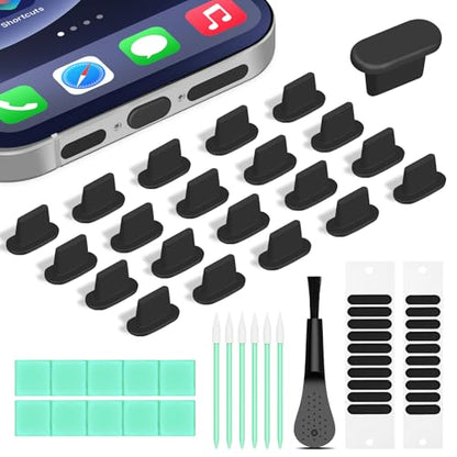 Silicone Lightning Dust Plug+Phone Speaker Cover,Dust Plugs for iPhone - color: Black