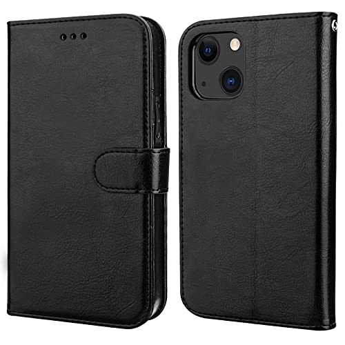 Bocasal Detachable Wallet Case Card Holder for iPhone 13, Black | RFID Blocking Kickstand Card Slots Holder PU Leather Magnetic Shockproof Wrist Strap Removable Flip Protective Cover 6.1 inch - color: Black
