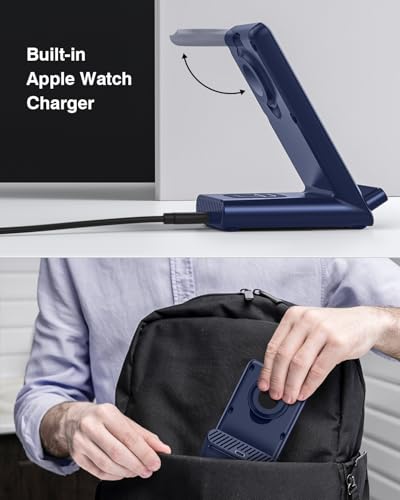 Wireless Charging Station,3 in 1 Charging Stand for Apple Multiple Devices - color: Blue