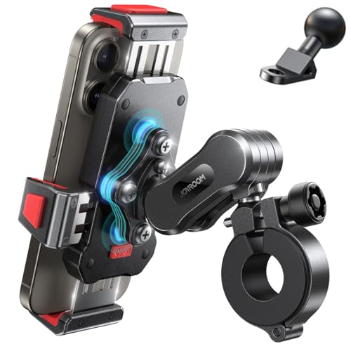 JOYROOM Aluminum Alloy Motorcycle Phone Mount with Vibration Dampener, Motorcycle Phone Holder for Harley Bike Bicycle Scooter ATV/UTV, Compatible with iPhone, Samsung, All Cell Phones