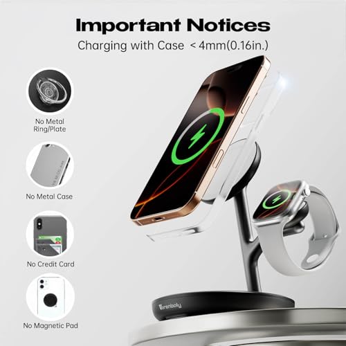 3-in-1 Magnetic Wireless Charging Station,Stand for iPhone 18/17 - color: Black+White