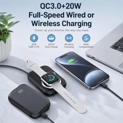 Magnetic Power Bank, Compact 10,000mAh Magnetic Wireless Portable Charger with 20W Max Fast Charging,for iPhone 16/15/14/13/12Series,AirPods,and More-Black