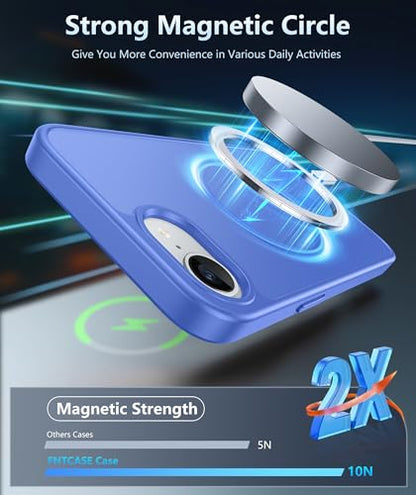 FNTCASE for iPhone 17e/16e Case Silicone Magnetic | Compatible with MagSafe, Screen Protector, Matte Textured, Military Grade Drop Protection Slim Rugged Shockproof Phone Cover - color: Ultramarine