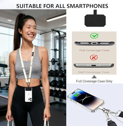 Phone Lanyard Crossbody Wrist Strap, Adjustable Clip and Go Strap for Phone with Wallet Crossbody for iPhone with Phone Tethers & Retractable ID Badge Card Holder-Beige - color: With Retractable Keychain-white