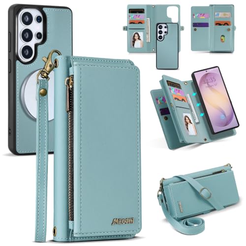 for Samsumg Galaxy S26 Ultra Wallet Case, Detachable Magnetic Phone Case,Faux Leather Strap Wallet,with RFID Blocking,Zipper Card Holder,Shoulder Straps (Blue) - color: Blue, size: Samsumg Galaxy S26 Ultra