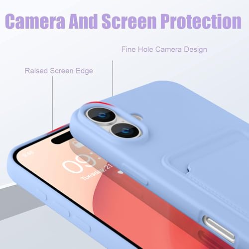 MZELQ Compatible with iPhone 16 Case Card Holder -Purple | Wallet Cover,Camera Protection + Screen Protector Soft Card Slot Phone Case - color: Purple, size: iPhone 16