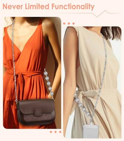 MoKo Metal Phone Chain Crossbody Strap with Patches - color: Silver-heart Shape
