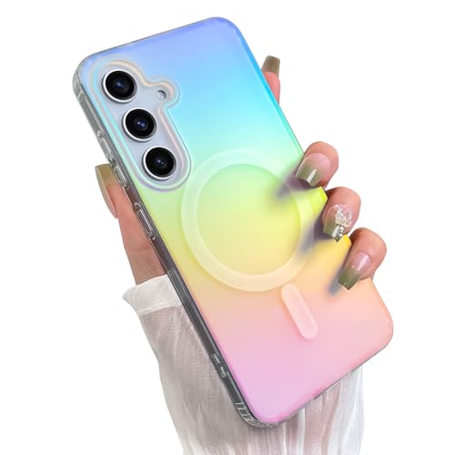 Cute Case for Samsung Galaxy S24 Case, Gradient Iridescent | Compatible with Magsafe, Aesthetic Girly Translucent Blue & Pink Glitter Rainbow Magnetic Phone Cover for Women Girls - color: Gradient Blue & Pink, size: Samsung Galaxy S24