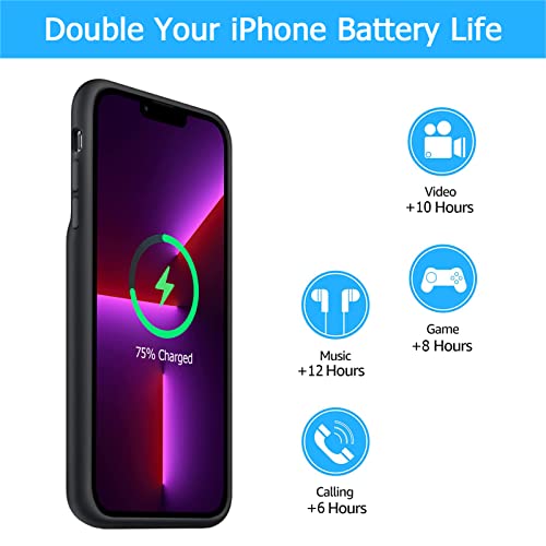 Battery Case for iPhone 13 Pro, 10000mAh Enhanced Portable Protective Smart Qi Wireless Charger Case Battery Pack with CarPlay Wireless Charging Compatible for iPhone 13 Pro (6.1 inch) - Black - size: iPhone 13 Pro