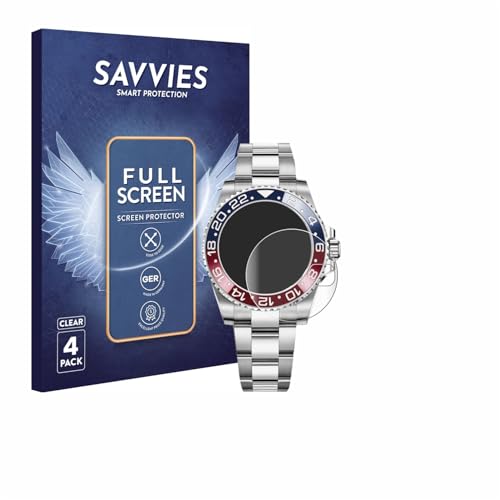 savvies (4 Pack Full-Screen Protection Film Compatible with Rolex GMT-Master II Full Cover Screen Protector 3D Curved [Edge to Edge, Scratch Proof]