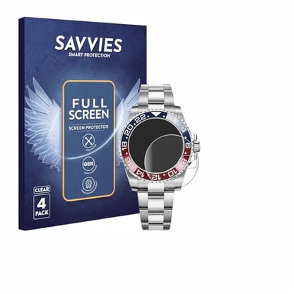 savvies (4 Pack Full-Screen Protection Film Compatible with Rolex GMT-Master II Full Cover Screen Protector 3D Curved [Edge to Edge, Scratch Proof]