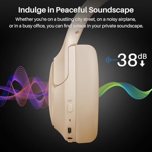 TOZO Hybrid Active Noise Cancelling Headphones, Hi Res Audio - color: Khaki