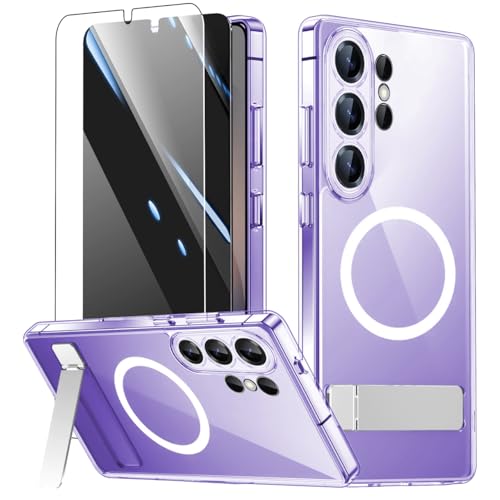 Magnetic for Samsung Galaxy S25 Ultra Case with Stand and Screen Protector,Galaxy S 25 Ultra Case Compatible with MagSafe,Matte Translucent Shockproof Slimi Phone Case-Clear - color: Clear, size: Samsung Galaxy S25 Ultra