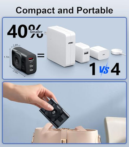 4 in 1 for Apple Watch Charger,Wireless Magnetic iWatch Charger,Portable Travel Essentials 40W USB C Fast Charging Block for Phone AirPods iWatch Ultra/SE/11/10/9/8/7,iPhone 17/16/15/14 Devices,Black