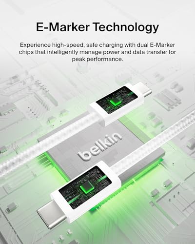 Belkin USB C to USB C 240W Cable 2 Pack, 6.6ft Fast iPhone Charger Cord - color: White, style: 6.6 ft - 2 pack