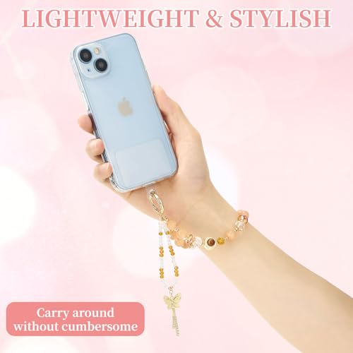 WOZEAH Phone Charm for Women, Beaded Wrist Strap Lanyard with Tether Tab – Anti-Theft Hands-Free Detachable Phone Chain Wristlet - color: Amber Butterfly Tassel