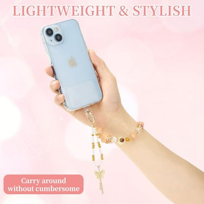 WOZEAH Phone Charm for Women, Beaded Wrist Strap Lanyard with Tether Tab – Anti-Theft Hands-Free Detachable Phone Chain Wristlet - color: Amber Butterfly Tassel