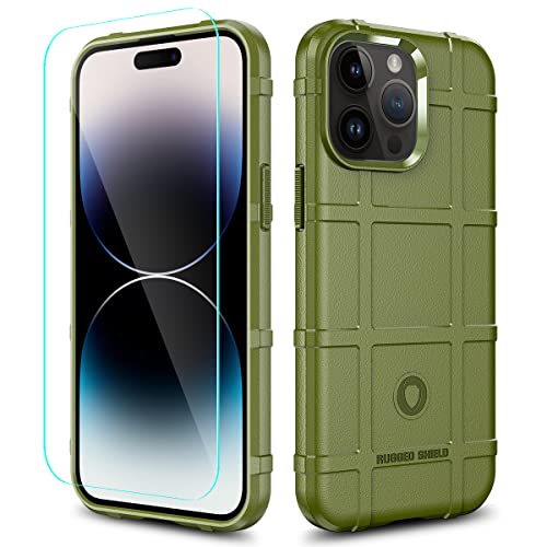 Rugged Shield 8ft Drop Proof TPU Thick Armor Tactical Protective Case Compatible with iPhone 14 Pro Max (6.7 inches) - Army Green - color: Army Green, size: iPhone 14 Pro Max