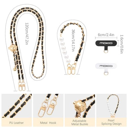 MoKo Phone Chain Crossbody Strap with Wrist Strap and Patches - color: Gold/Black Adjustable