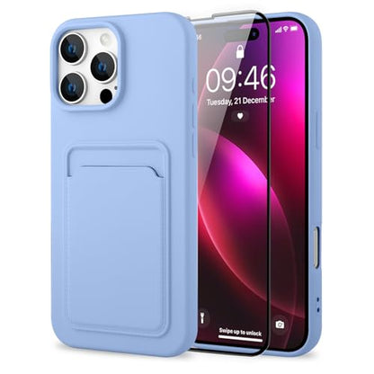 MZELQ Compatible with iPhone 16 Pro Max Case Card Holder -Purple | Wallet Cover,Camera Protection + Screen Protector Soft Card Slot Phone Case - color: Purple, size: iPhone 16 Pro Max