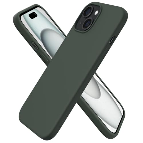 ORNARTO Compatible with iPhone 15 Case 6.1, Slim Liquid Silicone 3 Layers Full Covered Soft Gel Rubber Phone Case, Anti-Scratch Shockproof Protective Cover 6.1 Inch, Dark Moss - color: Dark Moss