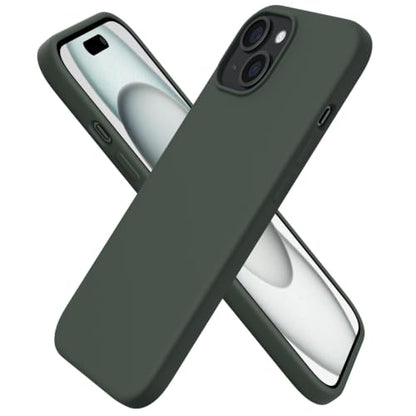 ORNARTO Compatible with iPhone 15 Case 6.1, Slim Liquid Silicone 3 Layers Full Covered Soft Gel Rubber Phone Case, Anti-Scratch Shockproof Protective Cover 6.1 Inch, Dark Moss - color: Dark Moss