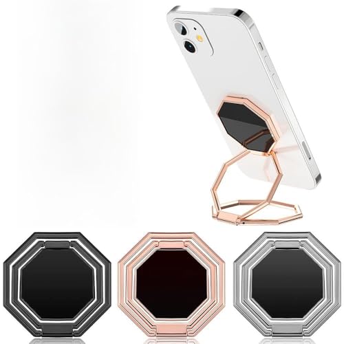 3PCS Cell Phone Ring Holder Finger Kickstand, Foldable 360° Rotation Cellphone Stand for Desk, Office Desktop, Metal Multi-Angle for Phone Back Grip Compatible with iPhone - color: 3PCS