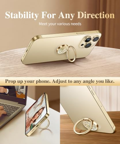 GVIEWIN Gritter Cell Phone Ring Holder, Metal Kickstand Grip 360° Rotation - color: Golden Glitter