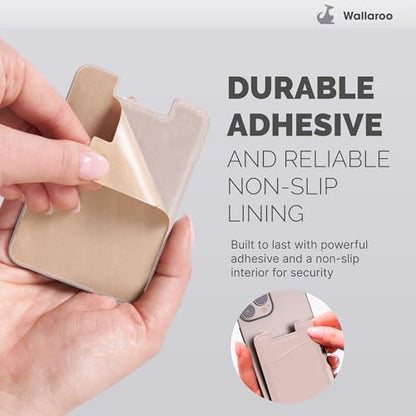 Wallaroo Premium Leather Cell Phone Wallet Stick On - Android and iPhone Wallet and Card Holder for Women and Men - Durable with Non-Slip Lining Secures Up to 3 Cards - color: Beige Leather