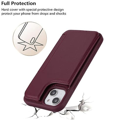 iCoverCase Compatible with iPhone 14 Plus Phone Case with Card Holder, Wallet Case for Women Men RFID Blocking PU Leather Protective Case 6.7 Inch (Wine Red) - color: Wine Red