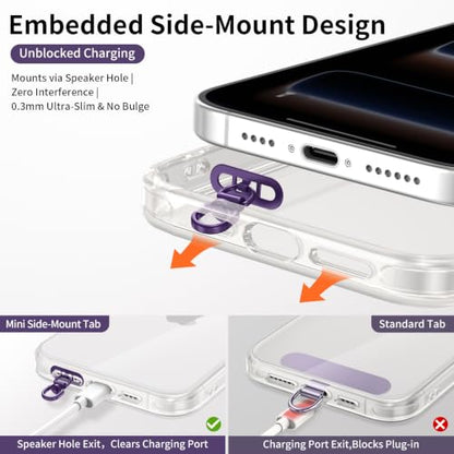 saxsion Side-Mount Phone Tether Tab, Metal Lanyard Patch, 360° Swivel Clip, 304 Stainless Steel, Won't Block Charging Port - color: Dark Purple