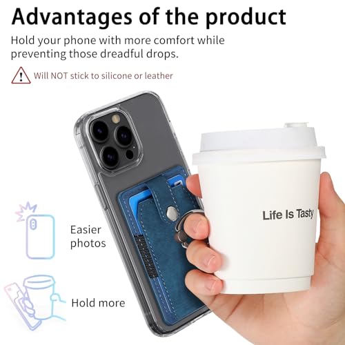 Cell Phone Card Holder with Ring Grip,Adhesive Phone Card Wallet,Blue - color: Blue