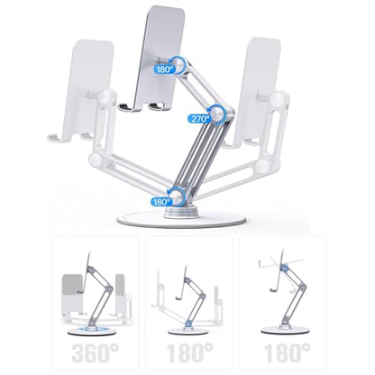 Cell Phone & Tablet Stand for Desk, Adjustable 360° Swivel Aluminum Alloy Desktop Phone Holder with 360-degree Rotating Base and Dual Axis Adjustment for 4"-13" Phone and Tablet - color: L08-Silver