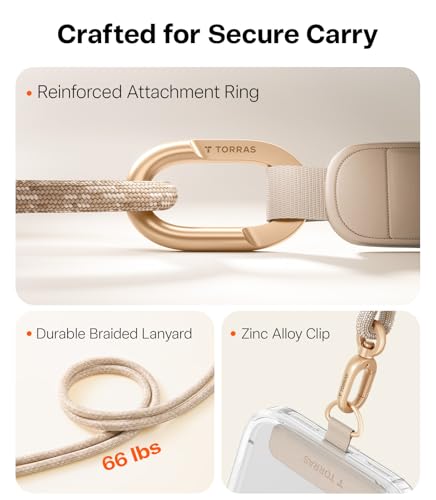 TORRAS Phone Lanyard Crossbody, Lightweight Strap with 2 Tabs, Apricot - color: Apricot