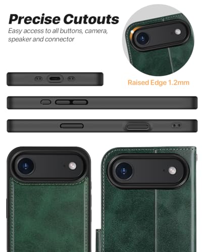 OCASE for iPhone Air Detachable Wallet Case with Card Holder, 2 in 1 PU Leather Flip Folio with RFID Blocking Stand Wrist Strap Shockproof Phone Cover 6.5 Inch 2025, Blackish Green - color: Blackish Green, size: iPhone Air