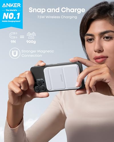 Anker 622 Magnetic Power Bank, 5,000mAh Foldable Wireless Portable Charger - color: Dolomite White, size: 4.13 x 2.64 x 0.51 inches