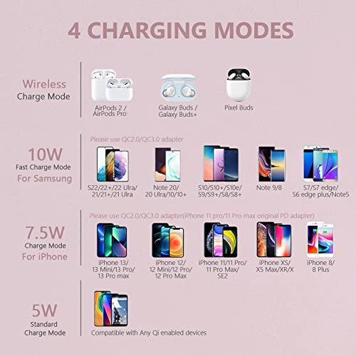 Yootech Wireless Charger,10W Max Wireless Charging Pad(No AC Adapter) | Compatible with iPhone 17/17 Pro/17 Pro Max/Air/16/15/14/13/SE 2022/12/11,Samsung Galaxy S25/S24/S23,for AirPods Pro 3 - color: Chalk Pink