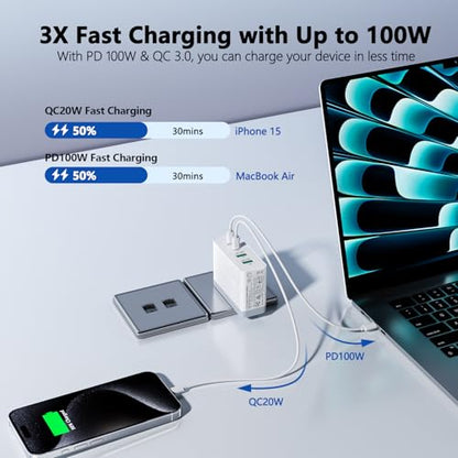 sccvee USB C Charger 140W GaN, 100W Laptop Power Adapter Fast Charger Block, 4-Port Charging Station USB C Power Adapte Compatible with MacBook Pro/Air/iPad Pro/iPhone 15/16/Galaxy S23/S24/Dell - color: 140W 4 port