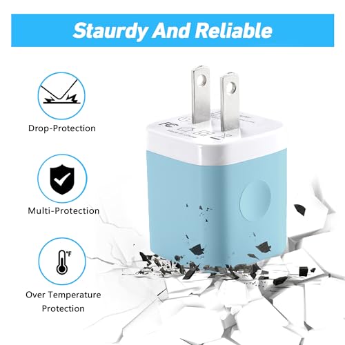 USB Charger Block, 4Pack 2.1A Dual Port USB Wall Charger Plug Power Adapter - color: Red,Blue,Green,Purple
